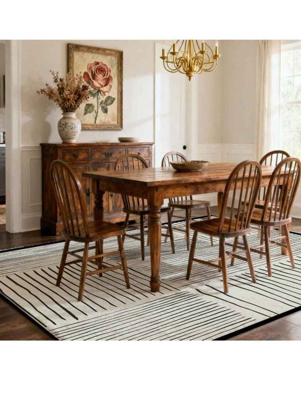 Area Rug 6x9 Ft Abstract Lines NonSlip Comfort Floor Washable Modern grey ivory